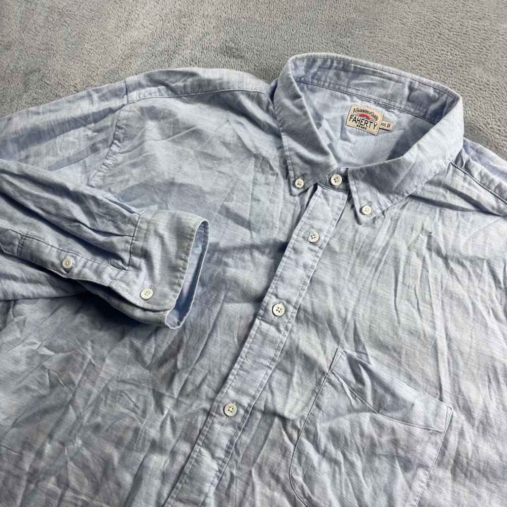 Faherty Mens XXL Blue Linen Blend Button Down Shirt MWC0008-WBO Long Sleeve